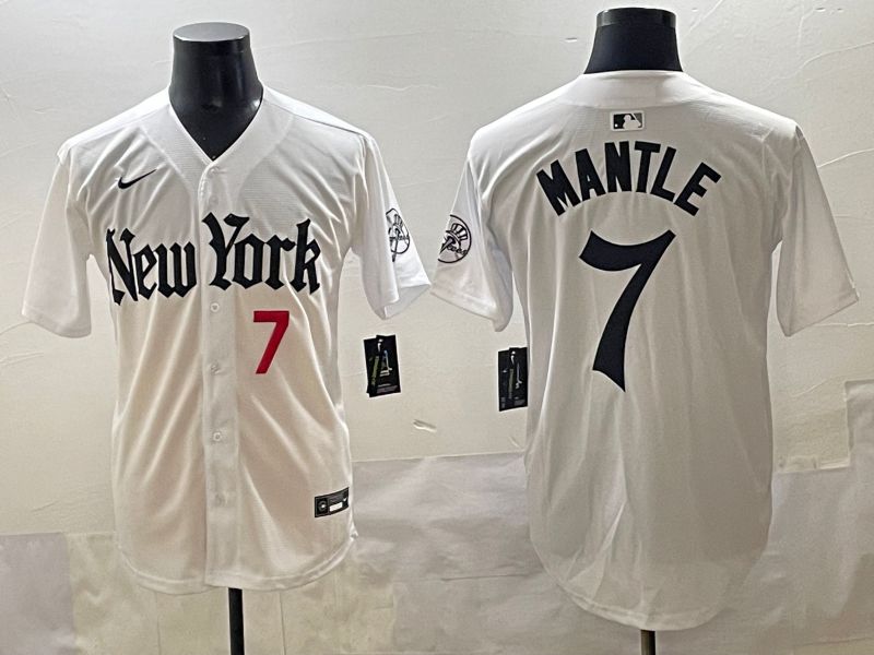 Men 2025 New York Yankees #7 Mantle White Five generations Joint Name Nike MLB Jersey style 2->new york yankees->MLB Jersey